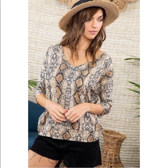 Brown Twist Back Snake Print top - Picture 5 of 7
